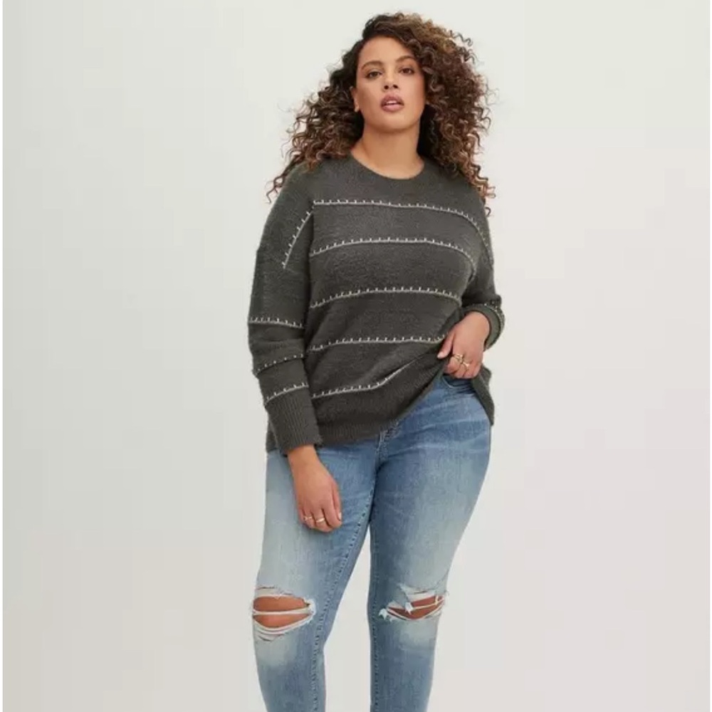 Torrid Drop Shoulder Pullover Sweater - Eyelash Lurex Yarn Grey